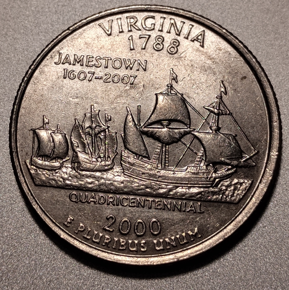 Virginia 1788 Commemorative Coin 2000 D Quadricentennial Jamestown 1607-2007